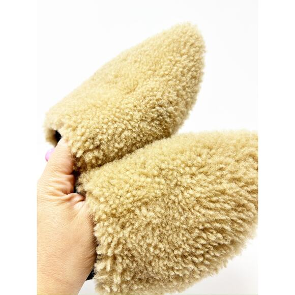 Jenni Kayne Shearling Flat Pointy Toe Mule Slip On Shoe Natural Brown EU 37 - Picture 7 of 9